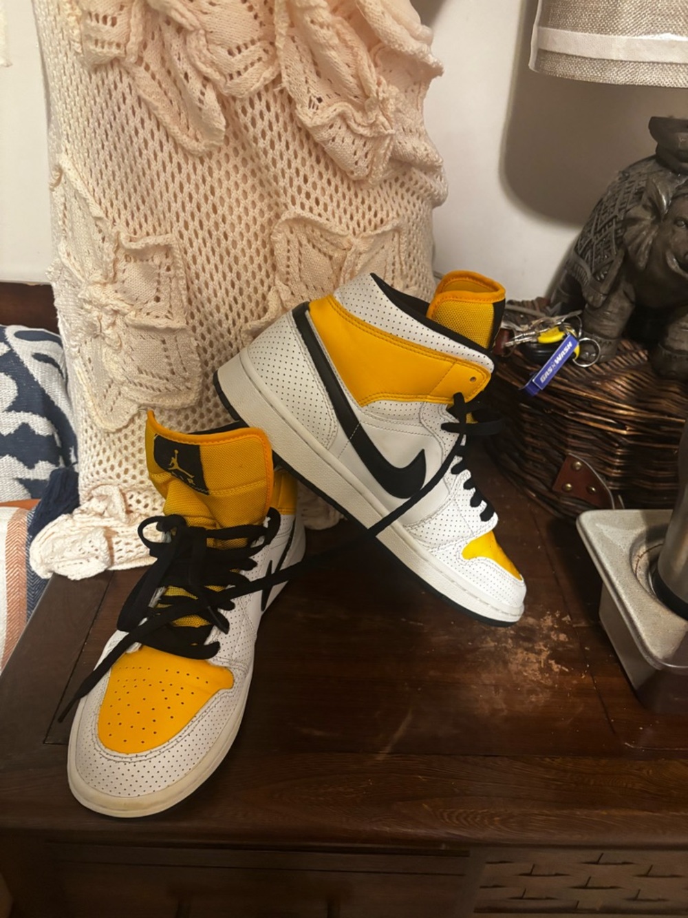 Nike White, Yellow & Black High-Top Basketball Sneakers